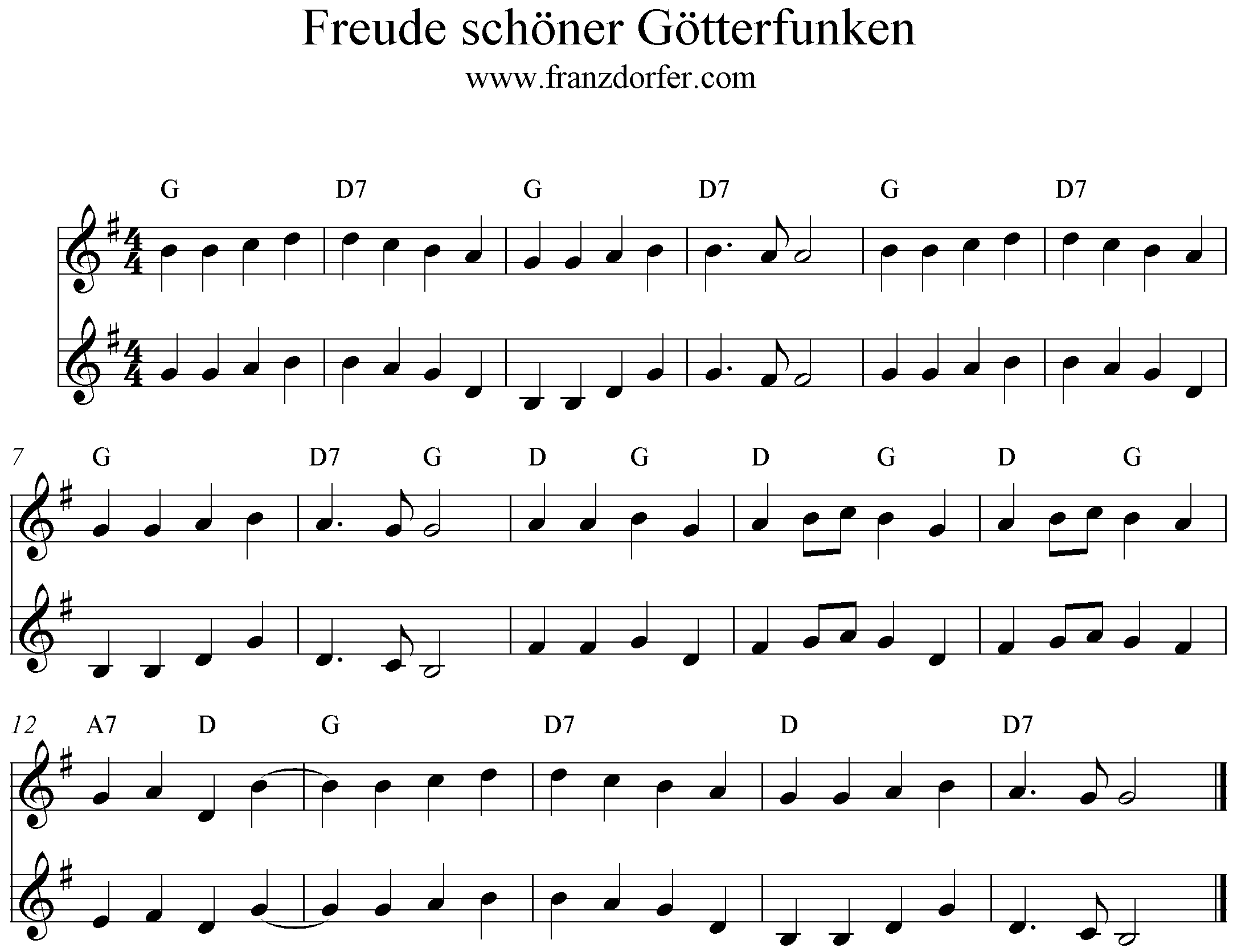 Noten Freude schöner Götterfunken - Europahymne